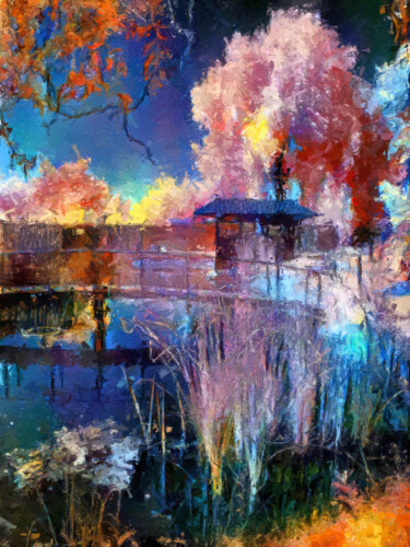 Digitale Kunst getiteld "Pond in the suburbs…" door Sasha Rzhondkovsky, Origineel Kunstwerk, Digitaal Schilderwerk