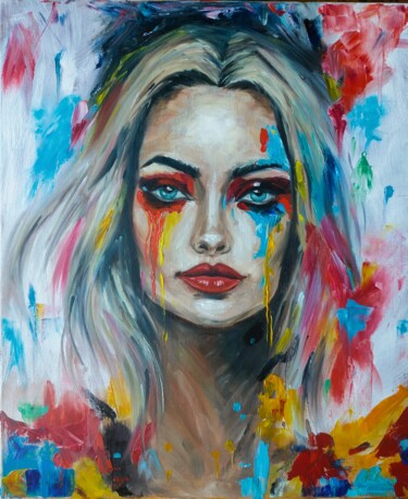 Картина под названием "Just a Quinn" - Sasha Savona, Подлинное произведение искусства, Масло Установлен на Деревянная рама д…