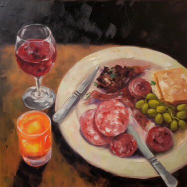 Malarstwo zatytułowany „Late Dinner” autorstwa Sasha Savona, Oryginalna praca, Olej