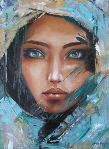 Painting titled "Armenian Girl" by Sasha Savona, Original Artwork, Oil Mounted on Cardboard