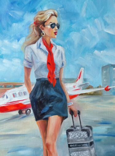 Painting titled "Fly with me" by Sasha Savona, Original Artwork, Oil Mounted on Cardboard