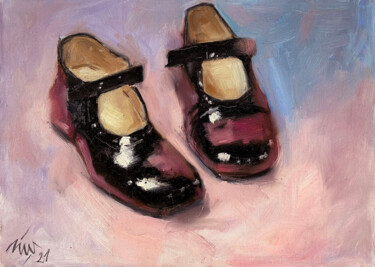 Painting titled "Little Shoes" by Sasha Snegir, Original Artwork, Oil Mounted on Cardboard