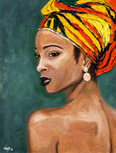 Schilderij getiteld "African Woman" door Sasha Snegir, Origineel Kunstwerk, Olie Gemonteerd op Karton