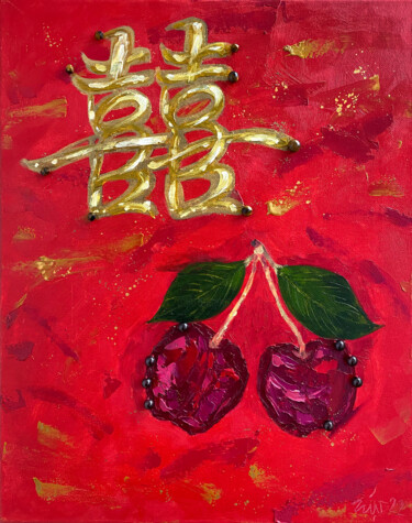 Schilderij getiteld "Cherry Shuangti" door Sasha Snegir, Origineel Kunstwerk, Olie Gemonteerd op Frame voor houten brancard