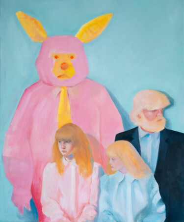 Schilderij getiteld "Bunny" door Sasha Sol, Origineel Kunstwerk, Olie Gemonteerd op Frame voor houten brancard