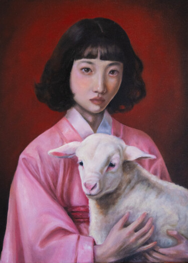 Pintura titulada "Japanese girl with…" por Sasha Sol, Obra de arte original, Oleo Montado en Bastidor de camilla de madera
