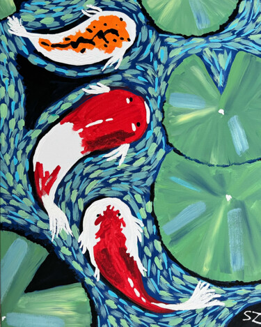 绘画 标题为“Koi Fish Pond” 由Nezabyvaemo, 原创艺术品, 丙烯