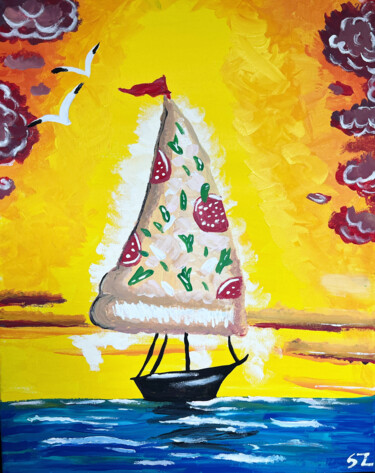 Pintura intitulada "Pizza Sail" por Nezabyvaemo, Obras de arte originais, Acrílico