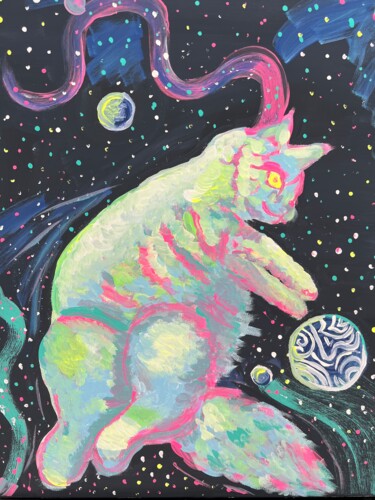 Painting titled "Space Kitty" by Nezabyvaemo, Original Artwork, Acrylic