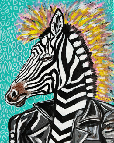 Painting titled "Punk Rock Zebra" by Nezabyvaemo, Original Artwork, Marker