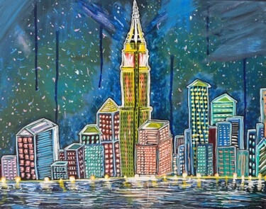 Painting titled "Manhattan Skyline a…" by Nezabyvaemo, Original Artwork, Acrylic