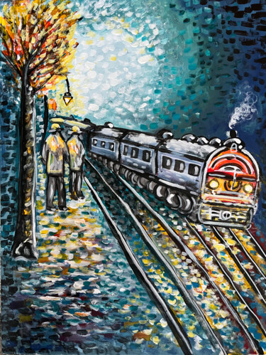 Картина под названием "Train Stop" - Nezabyvaemo, Подлинное произведение искусства, Акрил
