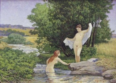 Картина под названием "Bathing in creek /…" - Aleksander Fesechko (Sasha), Подлинное произведение искусства