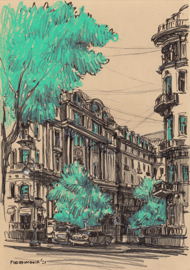 Dessin intitulée "Street view #8" par Aleksandra Podosinovik, Œuvre d'art originale, Encre