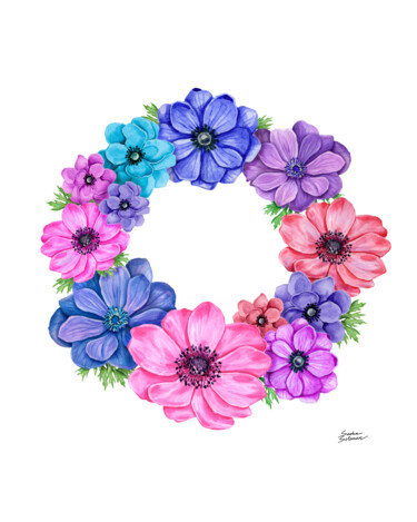 绘画 标题为“Floral Wreath” 由Sasha Solomon, 原创艺术品, 水彩