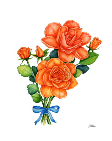 Schilderij getiteld "Orange Roses" door Sasha Solomon, Origineel Kunstwerk, Aquarel