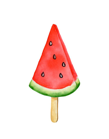 Pintura titulada "Watermelon popsicle" por Sasha Solomon, Obra de arte original, Acuarela