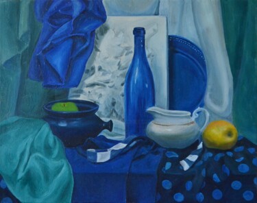 Pintura intitulada "Blue Still Life" por Sasha Solomon, Obras de arte originais, Óleo