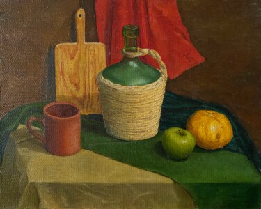 Painting titled "Green Still Life" by Sasha Solomon, Original Artwork, Oil