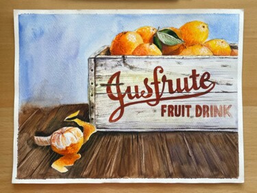 Schilderij getiteld "Mandarines box" door Sasha Solomon, Origineel Kunstwerk, Aquarel