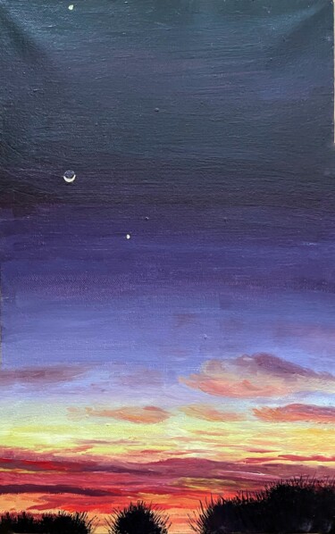 Painting titled "Purple Sunset" by Sasha Solomon, Original Artwork, Oil