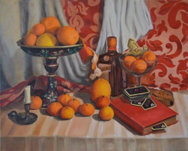 Painting titled "Oranges and playing…" by Sasha Solomon, Original Artwork, Oil