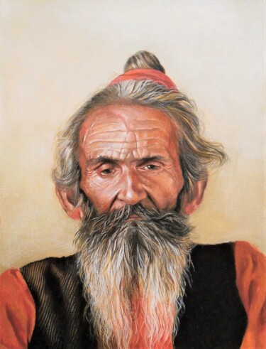 Painting titled "Pushkar man" by Sasho Violetov, Original Artwork, Acrylic
