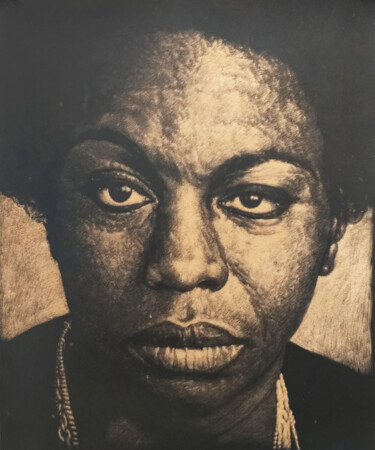 Peinture intitulée "Nina Simone" par Sasho Violetov, Œuvre d'art originale, Cuir
