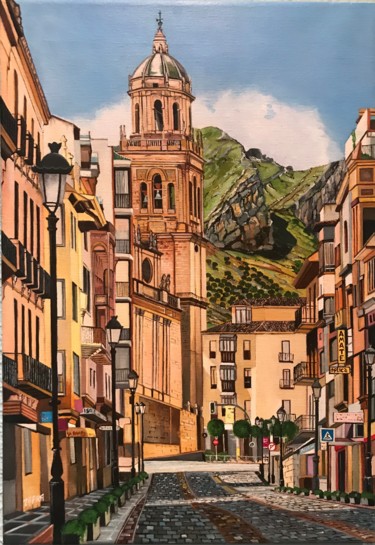 Painting titled "Calle de Jaén con C…" by Jose Antonio Zafra López, Original Artwork, Oil