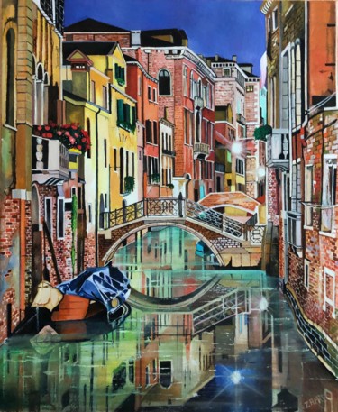 Pintura intitulada "Canal de Venecia" por Jose Antonio Zafra López, Obras de arte originais, Óleo