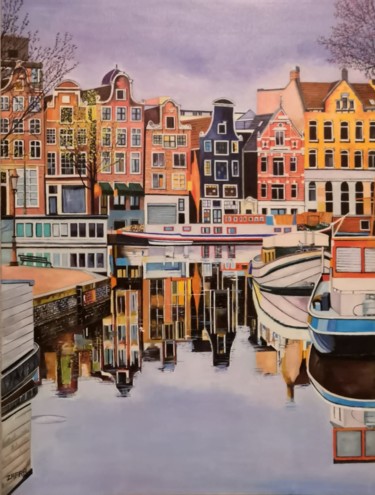 Painting titled "Canales Amsterdam" by Jose Antonio Zafra López, Original Artwork, Oil