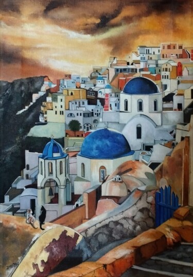 Painting titled "Santorini" by Jose Antonio Zafra López, Original Artwork, Oil