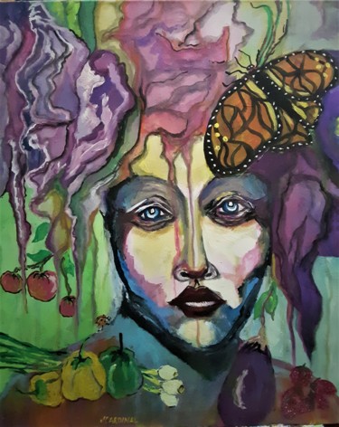 Painting titled "Garden Nymph" by Joe Cardinal, Original Artwork, Acrylic