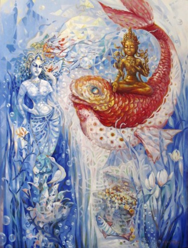 Peinture intitulée "The golden fish.jpg" par Samvel Atasunts, Œuvre d'art originale, Huile