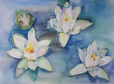 Painting titled "Lotus" by Sateh, Original Artwork, Watercolor