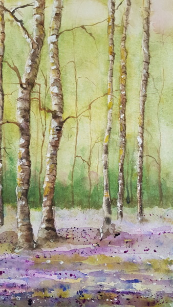 Pintura intitulada "Forêt jacinthes sau…" por Françoise Pinton Platen, Obras de arte originais, Aquarela