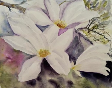 Ζωγραφική με τίτλο "Magnolias" από Françoise Pinton Platen, Αυθεντικά έργα τέχνης, Ακουαρέλα