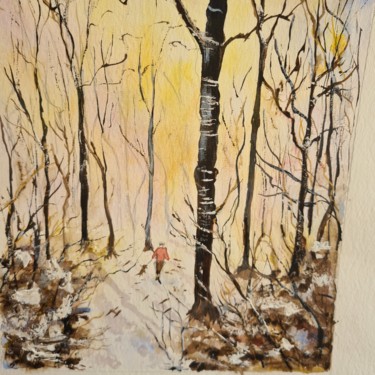 Malerei mit dem Titel "Lueur d hiver" von Françoise Pinton Platen, Original-Kunstwerk, Aquarell