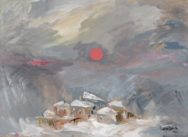 Painting titled "Winter sunset" by Satenik Hovhannisyan, Original Artwork