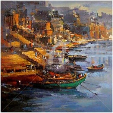 Painting titled "Varanasi_01" by Satheesh, Original Artwork, Oil