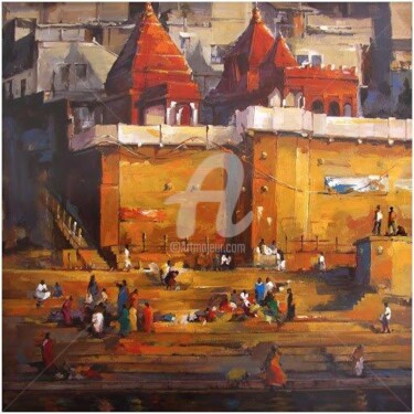 Painting titled "Varanasi_02" by Satheesh, Original Artwork, Oil