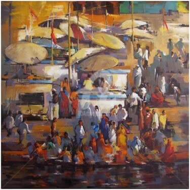 Painting titled "Varanasi_03" by Satheesh, Original Artwork, Oil
