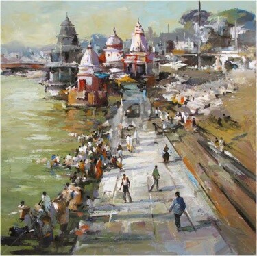 Painting titled "Varanasi_04" by Satheesh, Original Artwork, Oil