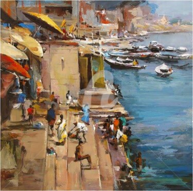 Painting titled "Varanasi_05" by Satheesh, Original Artwork, Oil