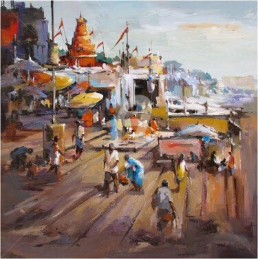 Painting titled "Varanasi_06" by Satheesh, Original Artwork, Oil