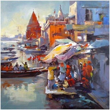 Painting titled "Varanasi_08" by Satheesh, Original Artwork, Oil