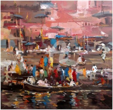Painting titled "Varanasi_09" by Satheesh, Original Artwork, Acrylic