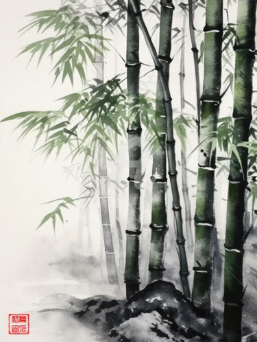 Peinture intitulée "Bamboo 5.2461 No. 1" par Satori No Michi, Œuvre d'art originale, Aquarelle