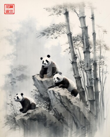 Peinture intitulée "Panda 5.2461 No. 1" par Satori No Michi, Œuvre d'art originale, Aquarelle