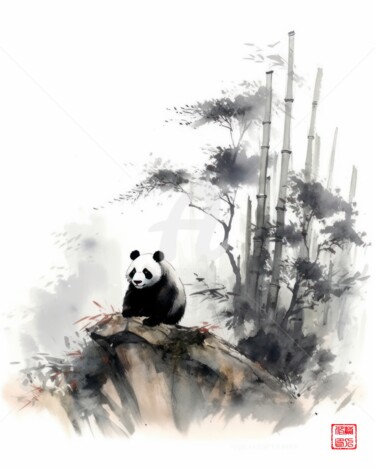 Painting titled "Panda 5.2461 No. 2" by Satori No Michi, Original Artwork, Watercolor